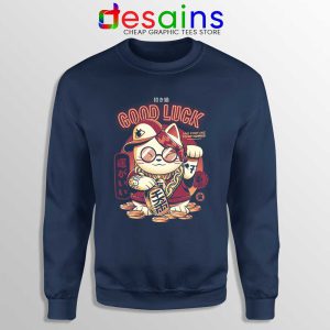 Gold Lucky Cat Navy Sweatshirt Good Luck Maneki-neko Sweaters