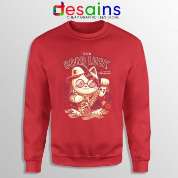 Gold Lucky Cat Red Sweatshirt Good Luck Maneki-neko Sweaters