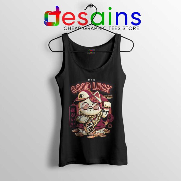 Gold Lucky Cat Tank Top Good Luck Maneki-neko Tops S-3XL