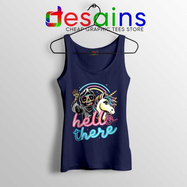 Hello There Unicorn Navy Tank Top Halloween Skeleton Tops