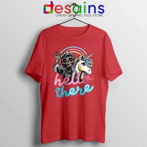 Hello There Unicorn Red Tshirt Halloween Skeleton Tee Shirts