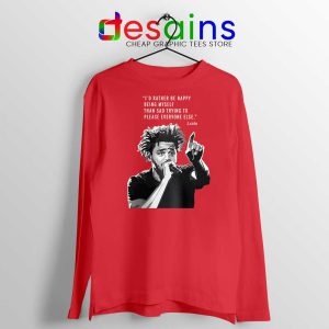 J Cole Quotes Being Myself Red Long Sleeve Tshirt American Rapper Merch Long Sleeve