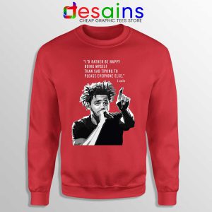 J Cole Quotes Being Myself Red Sweatshirt American Rapper Sweaters