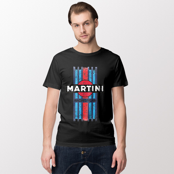 Stripe Colors Martini Racing Retro Black Tshirt Graphic