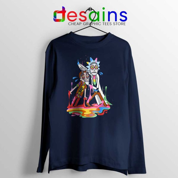 Trippy Rick and Morty Navy Long Sleeve Tshirt Adult Swim Tees