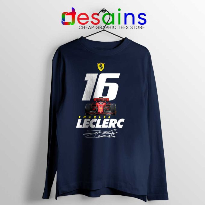 Charles Leclerc Race Car Navy Long Sleeve Tee F1 Driver T-shirts Long