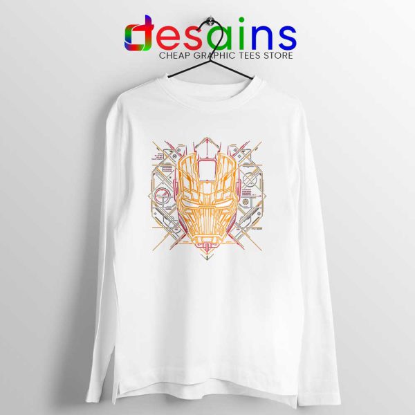 Iron Man Tech White Long Sleeve Tee Iron Man Mask Art T-shirts Long