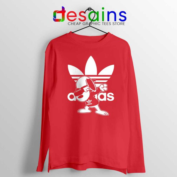 Snoopy Dab Three Stripes Red Long Sleeve Tee Funny Adidas Dog T-shirts Long