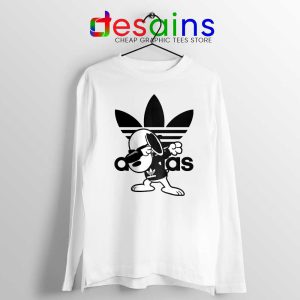 Snoopy Dab Three Stripes White Long Sleeve Tee Funny Adidas Dog T-shirts Long