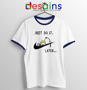 Snoopy Just Do it Later Navy Ringer Tee Lazy Peanuts Dog T-shirts