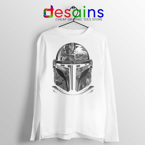 Mandalorian Helmet White Long Sleeve Tee Star Wars TV Series