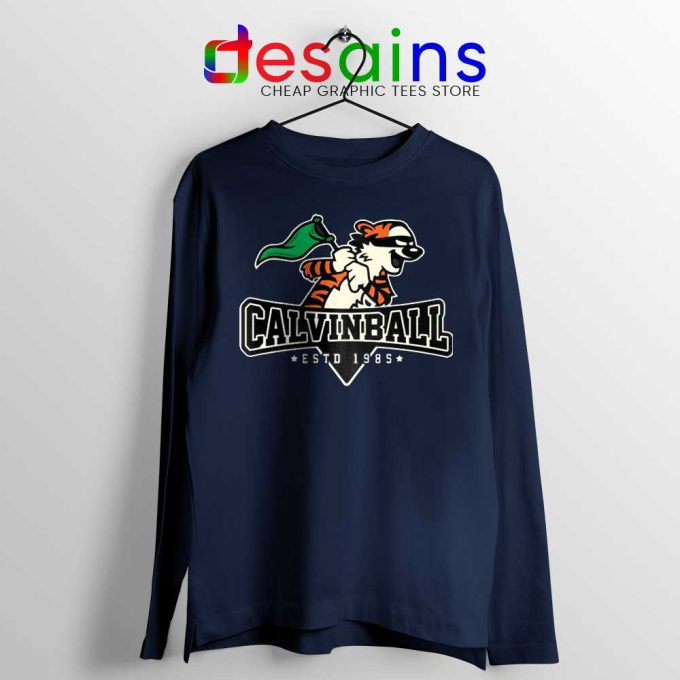 Calvin Ball Navy Long Sleeve Tee Calvin Hobbes Baseball T-shirts