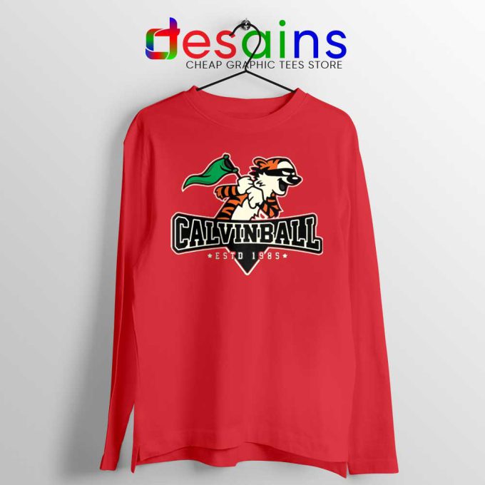 Calvin Ball Red Long Sleeve Tee Calvin Hobbes Baseball T-shirts