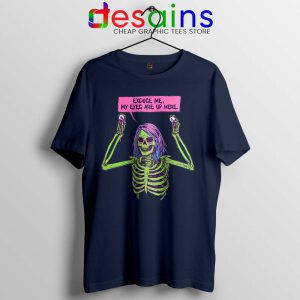 My Eyes Are Up Here Navy Tshirt Skeleton Ghoul Problems Tees