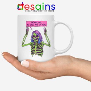 My Eyes Are Up Here White Mug Skeleton Halloween Coffee Mugs