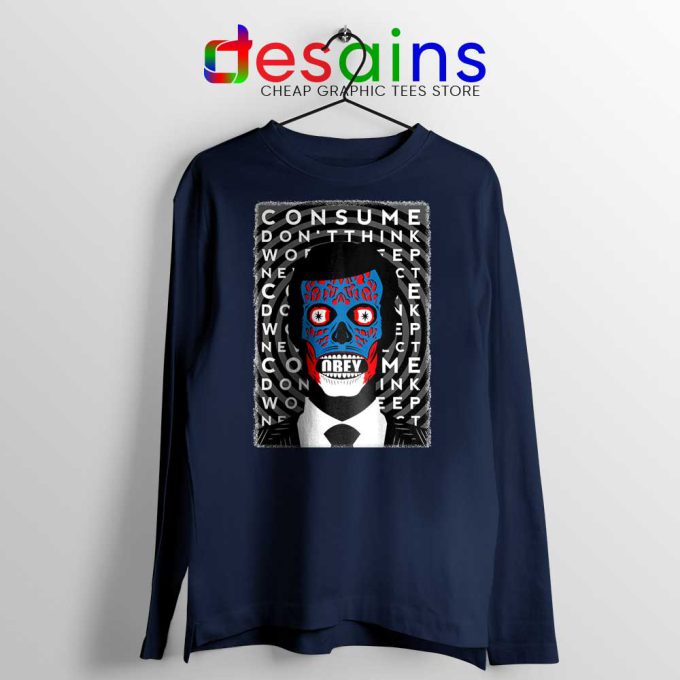 Obey Face Navy Long Sleeve Tee Consume Don't think