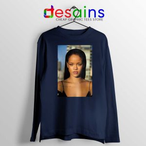 Rihanna The Fenty Face Navy Long Sleeve Tee Makeup Line Celebrity