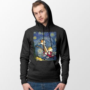 Calvin Hobbes Starry Night Hoodie Comic Strip