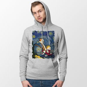 Calvin Hobbes Starry Night Sport Grey Hoodie Comic Strip