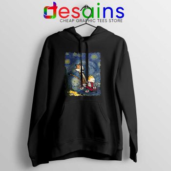 Calvin Hobbes Stary Night Black Hoodie Comic Strip Jacket