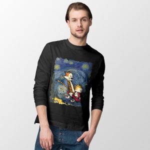 Calvin Hobbes Starry Night Black Long Sleeve Tee