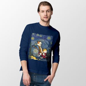 Calvin Hobbes Stary Night Navy Long Sleeve Tee