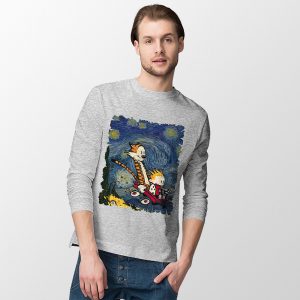 Calvin Hobbes Stary Night Sort Grey Long Sleeve Tee