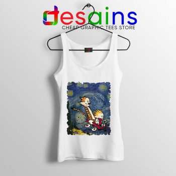 Calvin Hobbes Stary Night White Tank Top Comic Strip Tops