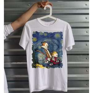 Calvin Hobbes Stary Night White Tshirt Comic Strip