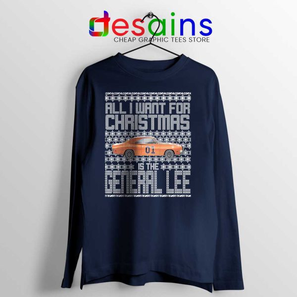 Dukes Hazzard Christmas Navy Long Sleeve Tee General Lee Car