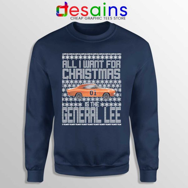 Dukes Hazzard Ugly Christmas Navy Sweatshirt General Lee Car