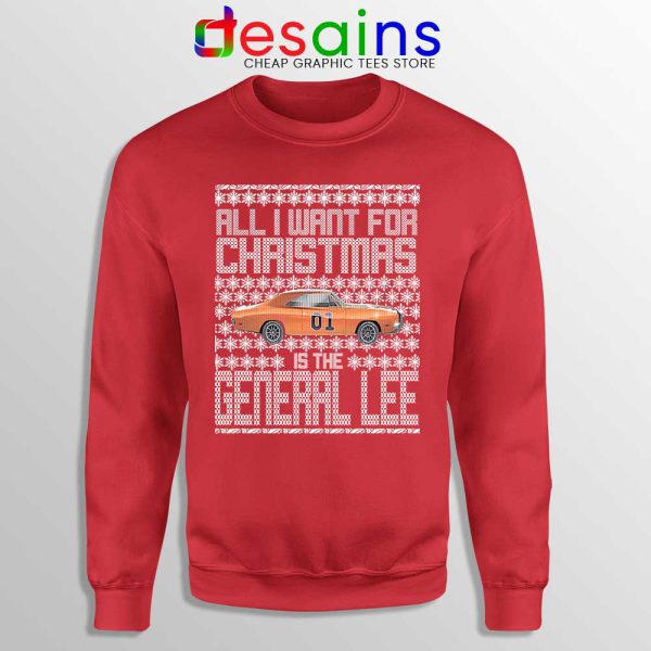 Dukes Hazzard Ugly Christmas Red Sweatshirt General Lee Car