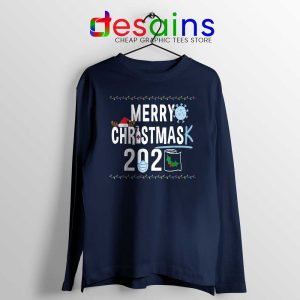 Merry Christmask Navy Long Sleeve Tee Quarantine Ugly Christmas