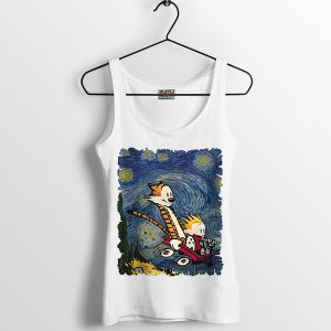 Paint Calvin Hobbes Starry Night White Tank Top