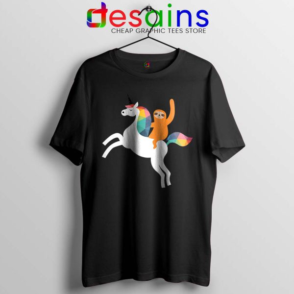 Sloth Ride Unicorn Black Tshirt Magic Time Tee Shirts S-3XL