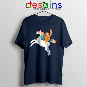 Sloth Ride Unicorn Navy Tshirt Magic Time Tee Shirts S-3XL