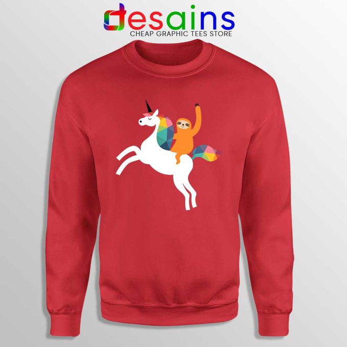 Sloth Ride Unicorn Red Sweatshirt Magic Time Sweaters