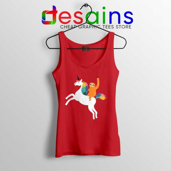 Sloth Ride Unicorn Red Tank Top Magic Time Tops S-3XL