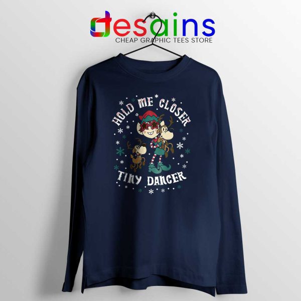 Tiny Dancer Elf Christmas Navy Long Sleeve Tee Reindeer Cartoon Xmas