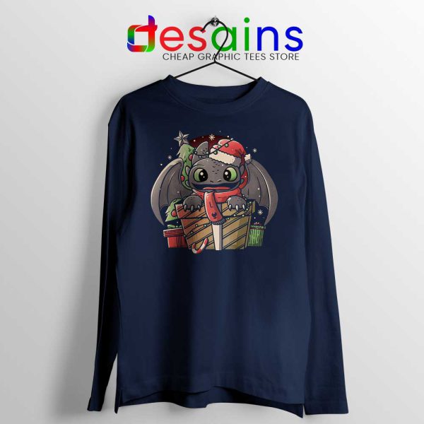 Toothless Dragon Santa Navy Long Sleeve Tee Christmas Night Fury