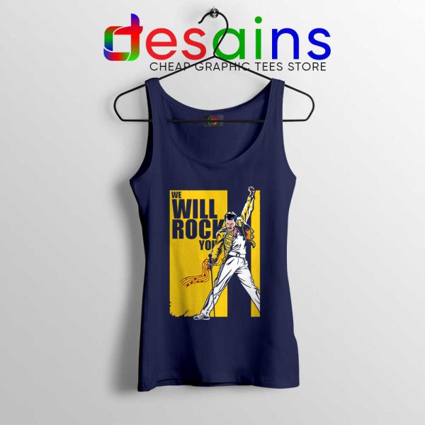 We Will Rock You Navy Tank Top Freddie Mercury Kill Bill Tops