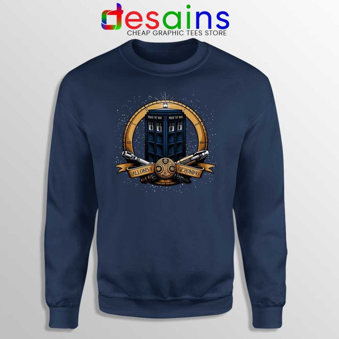 Allons y Geronimo Navy Tardis Sweatshirt Doctor Who Sweaters