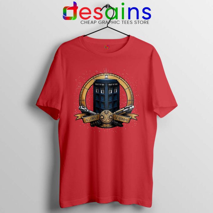 Allons y Geronimo Red Tardis Tshirt Doctor Who Tee Shirts