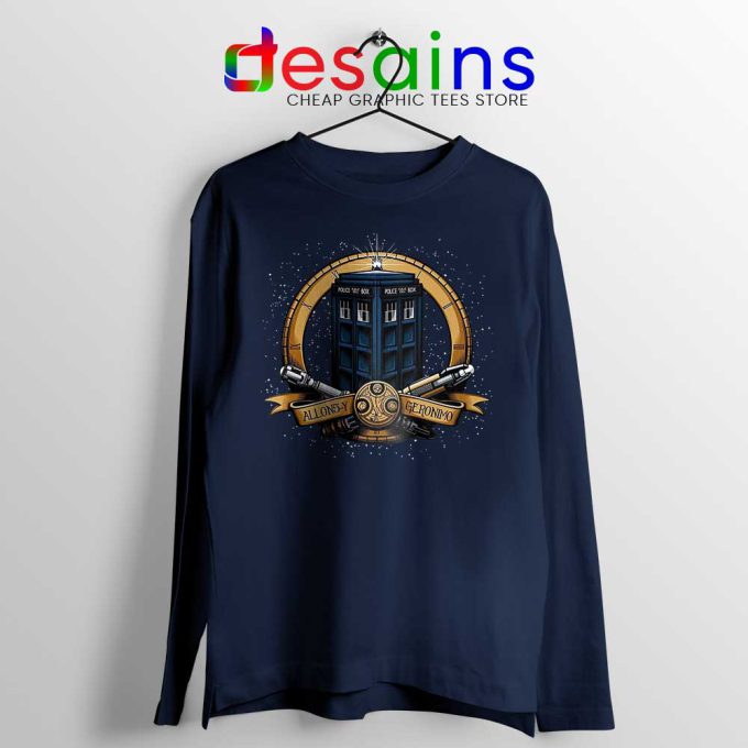 Allons y Geronimo Tardis Navy Long Sleeve Tee Doctor Who T-shirts