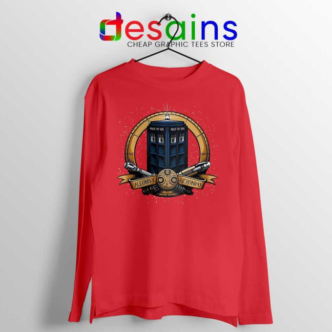 Allons y Geronimo Tardis Red Long Sleeve Tee Doctor Who T-shirts