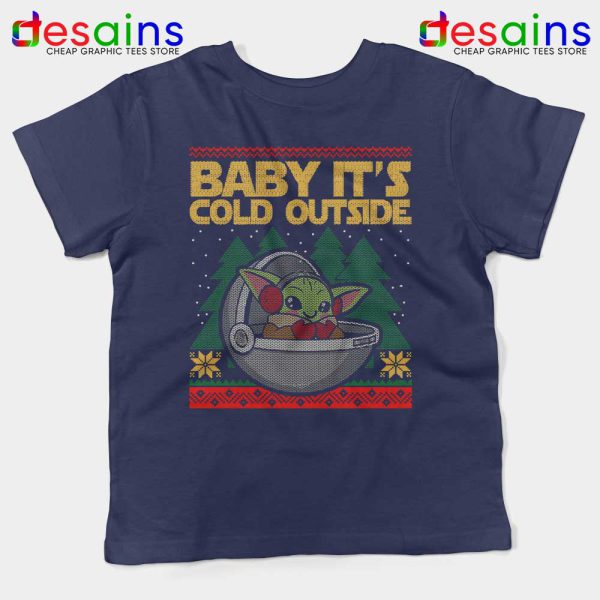 Baby Yoda Cold Outside Navy Kids Tee Grogu Mandalorian Youth