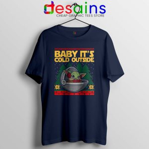 Baby Yoda Cold Outside Navy Tshirt Grogu Mandalorian Tee Shirts