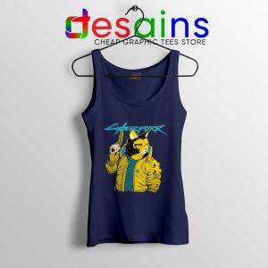 Cyberpurr 2077 Navy Tank Top Cyberpunk Game Cats Tops