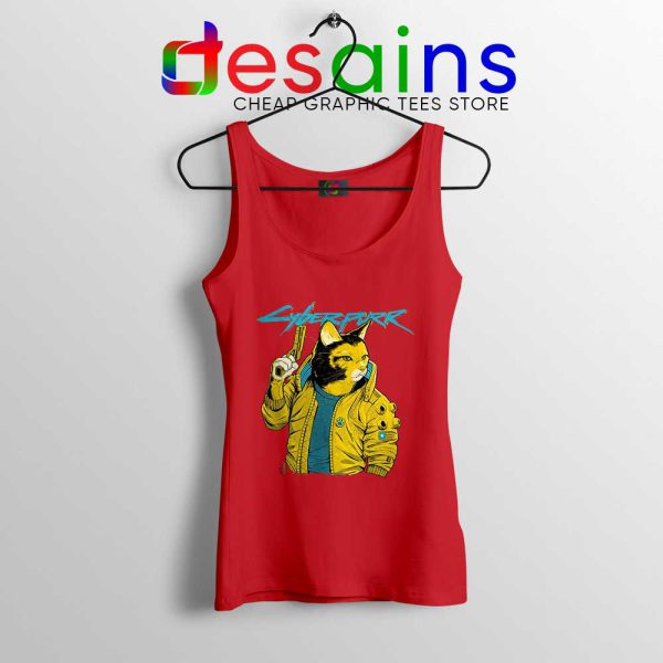 Cyberpurr 2077 Red Tank Top Cyberpunk Game Cats Tops