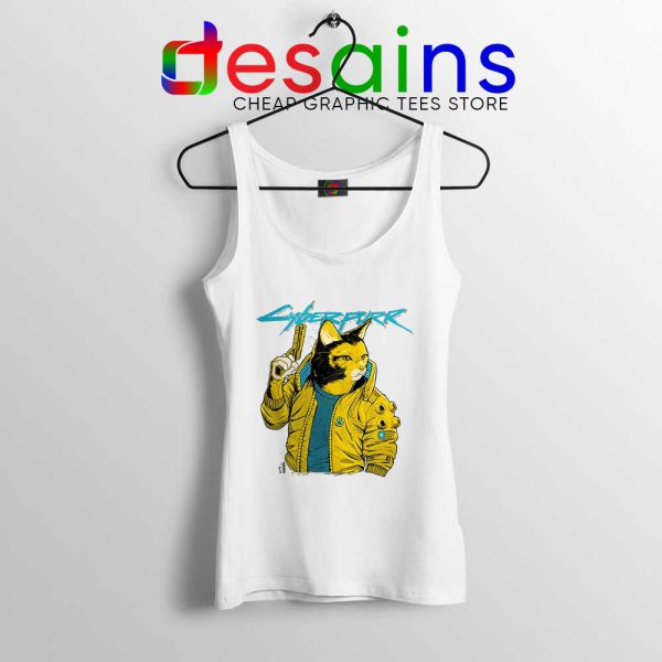 Cyberpurr 2077 White Tank Top Cyberpunk Game Cats Tops